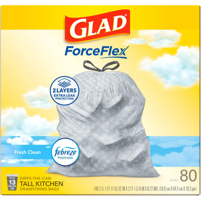 Glad® Tall Kitchen 5 - Day OdorShield Trash Bags With Febreze® Freshness, 13 Gallons, Fresh Clean Scent, White, Pack Of 80 - Ultimate Online Deals