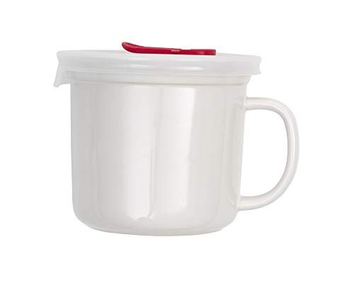 Goodcook Ceramic Mug with Vented lid, 1 Count (Pack of 1), White - Ultimate Online Deals