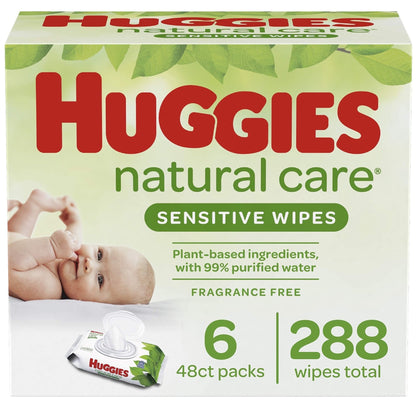 Huggies Natural Care Sensitive Baby Wipes, Unscented, 6 Flip - Top Packs, 48 Count (Pack of 6) - Ultimate Online Deals