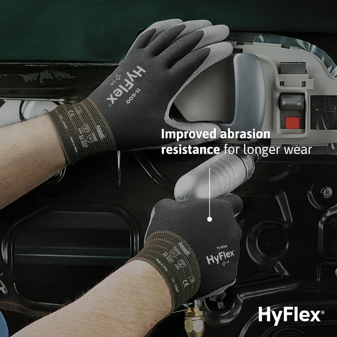 HyFlex 11 - 600 Multi - Purpose Light Duty Industrial Gloves w/Palm Coating for Metal Fabrication, Machinery, Automotive - Size 9, Black (12 Pairs) - Ultimate Online Deals