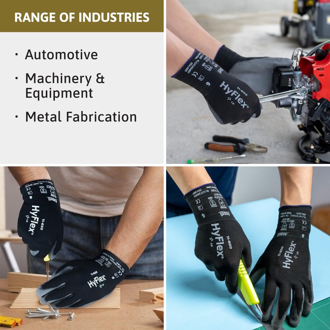 HyFlex 11 - 600 Multi - Purpose Light Duty Industrial Gloves w/Palm Coating for Metal Fabrication, Machinery, Automotive - Size 9, Black (12 Pairs) - Ultimate Online Deals