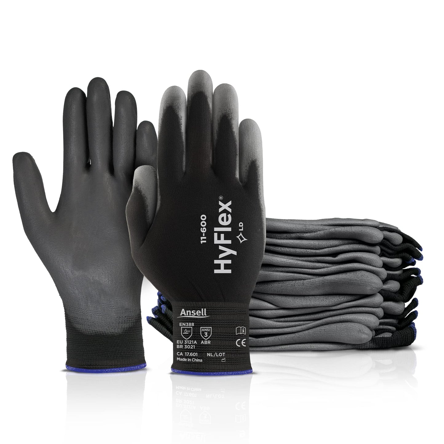 HyFlex 11 - 600 Multi - Purpose Light Duty Industrial Gloves w/Palm Coating for Metal Fabrication, Machinery, Automotive - Size 9, Black (12 Pairs) - Ultimate Online Deals