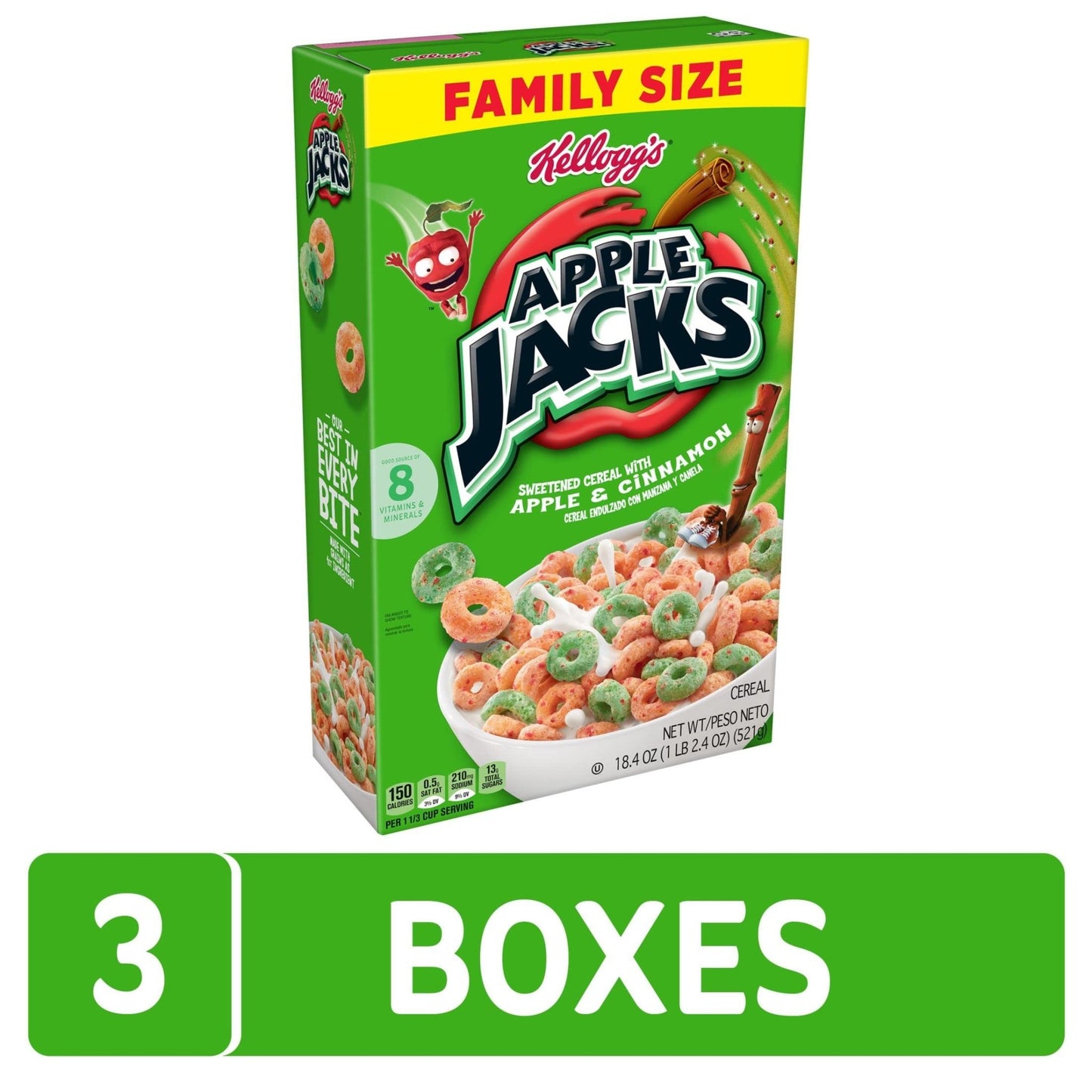 Kellogg's Apple Jacks Cold Breakfast Cereal, 8 Vitamins and Minerals, Kids Snacks, Family Size, Original (3 Boxes) - Ultimate Online Deals