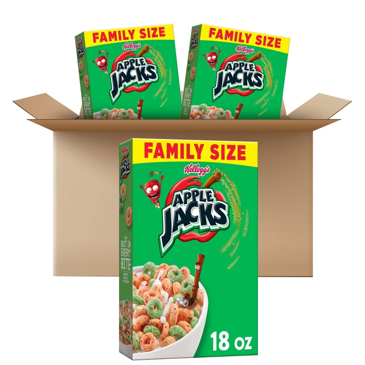 Kellogg's Apple Jacks Cold Breakfast Cereal, 8 Vitamins and Minerals, Kids Snacks, Family Size, Original (3 Boxes) - Ultimate Online Deals