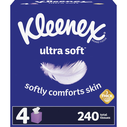 Kleenex® Ultra Soft 3 - Ply Unscented Tissues, 8 - 1/4" x 8 - 7/16", 65 Per Box, Pack Of 4 Boxes - Ultimate Online Deals