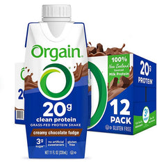 Orgain 20g Clean Protein Grass Fed Shake, Creamy Chocolate Fudge 11 fl. oz., 12 pk.