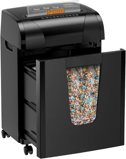 Paper Shredder, 18 - Sheet Cross Cut Level P - 4, Shred Paper/Credit Card/CD, with Large Pull Out Bin， Auto Jam Proof System Shredder for Home&Office - Ultimate Online Deals