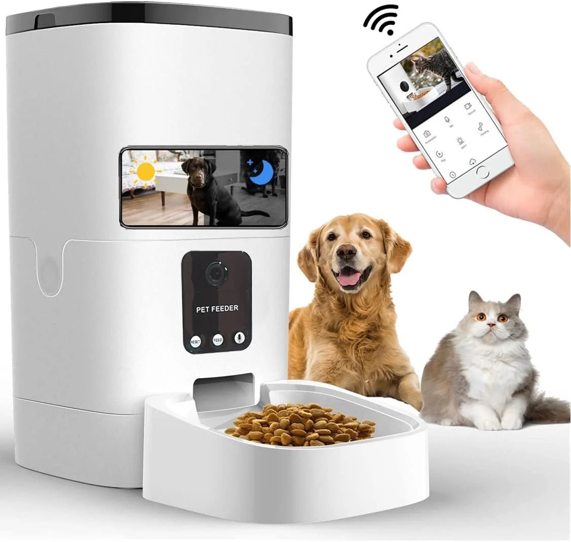 Pet Feeder,6L Automatic Pet Feeder for Cats and Dogs,1080P Camera,App Control,Voice Recorder,Timed Feeder for Schedule Feeding, Dual Power Supply,Wifi Pet Food Dispenser with App Control - Ultimate Online Deals