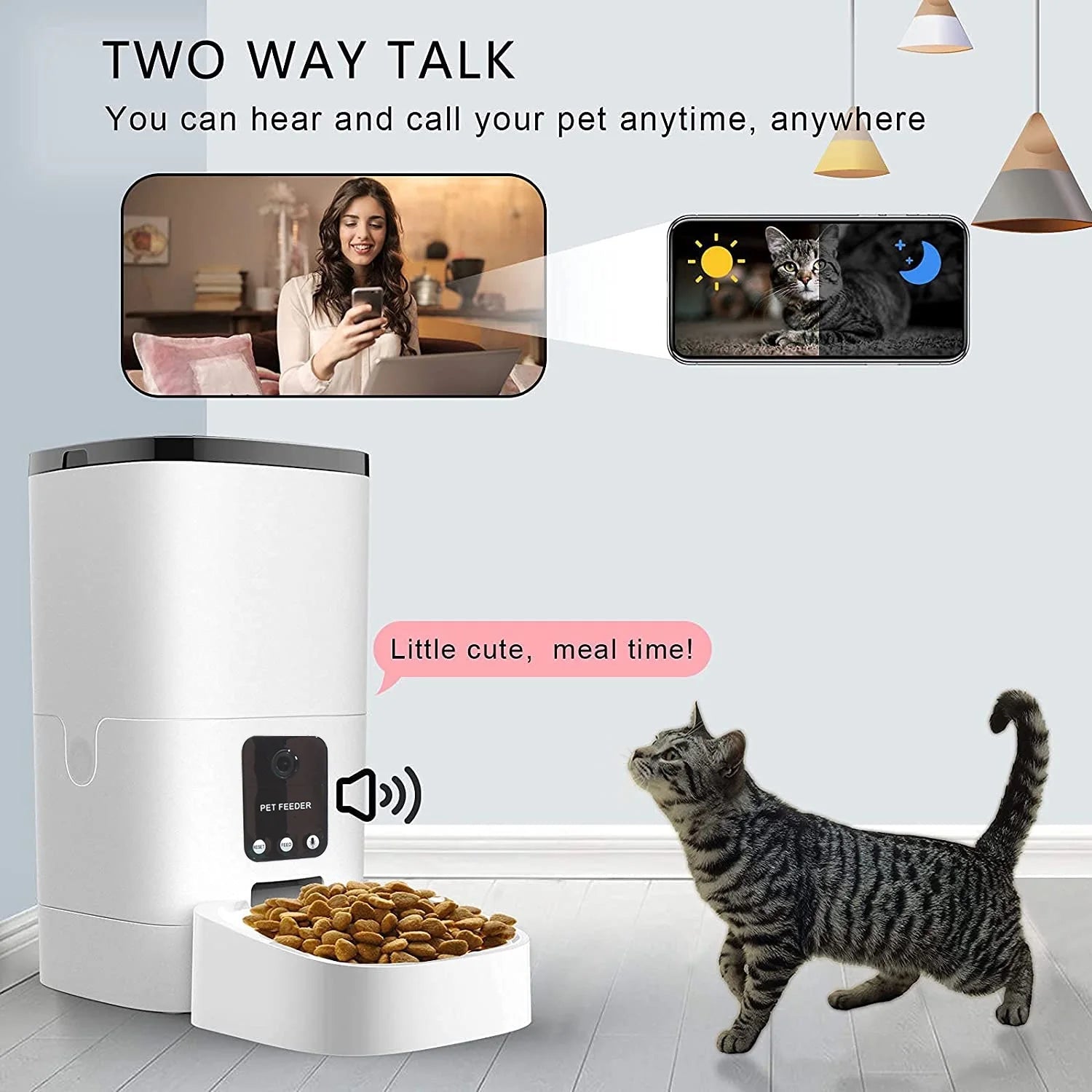 Pet Feeder,6L Automatic Pet Feeder for Cats and Dogs,1080P Camera,App Control,Voice Recorder,Timed Feeder for Schedule Feeding, Dual Power Supply,Wifi Pet Food Dispenser with App Control - Ultimate Online Deals