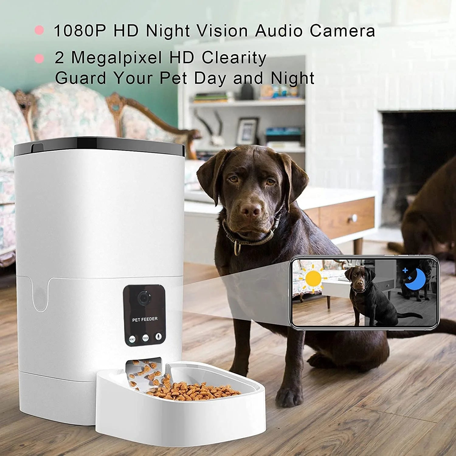 Pet Feeder,6L Automatic Pet Feeder for Cats and Dogs,1080P Camera,App Control,Voice Recorder,Timed Feeder for Schedule Feeding, Dual Power Supply,Wifi Pet Food Dispenser with App Control - Ultimate Online Deals