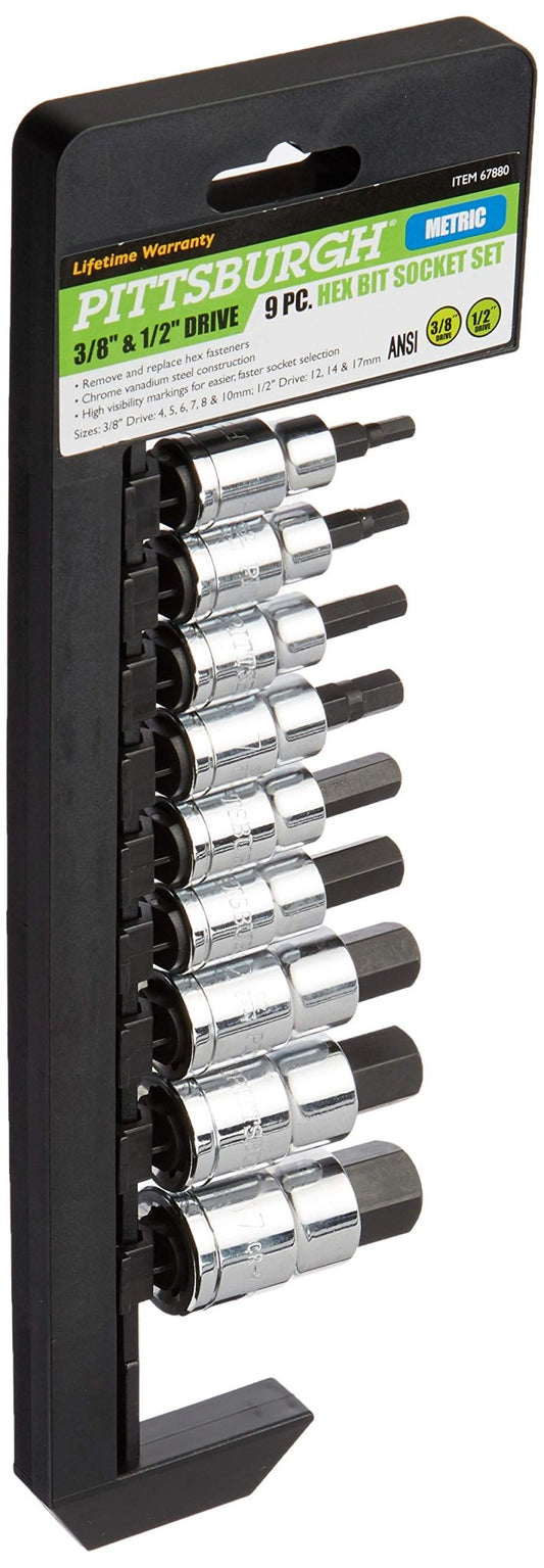 Pittsburgh 9 Piece 3/8" and 1/2" Drive Metric Hex Bit Socket Set - Ultimate Online Deals