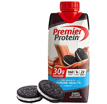 Premier Shake| Variety Pack of Protein Shake, Chocolate, Vanilla, Caramel, Cafe Latte, Strawberries |30g Protein, 1g Sugar, 24 Vitamins & Minerals, Nutrients to Support Immune Health| 11 Fl Oz (BETRULIGHT Premier Value Case of 15) (Cookies & Cream) - Ultimate Online Deals