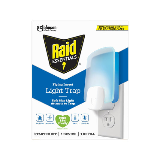 Raid Essentials Flying Insect Light Trap Starter Kit, 1 Plug - In Device + 1 Cartridge, Featuring Light Powered Attraction - Ultimate Online Deals