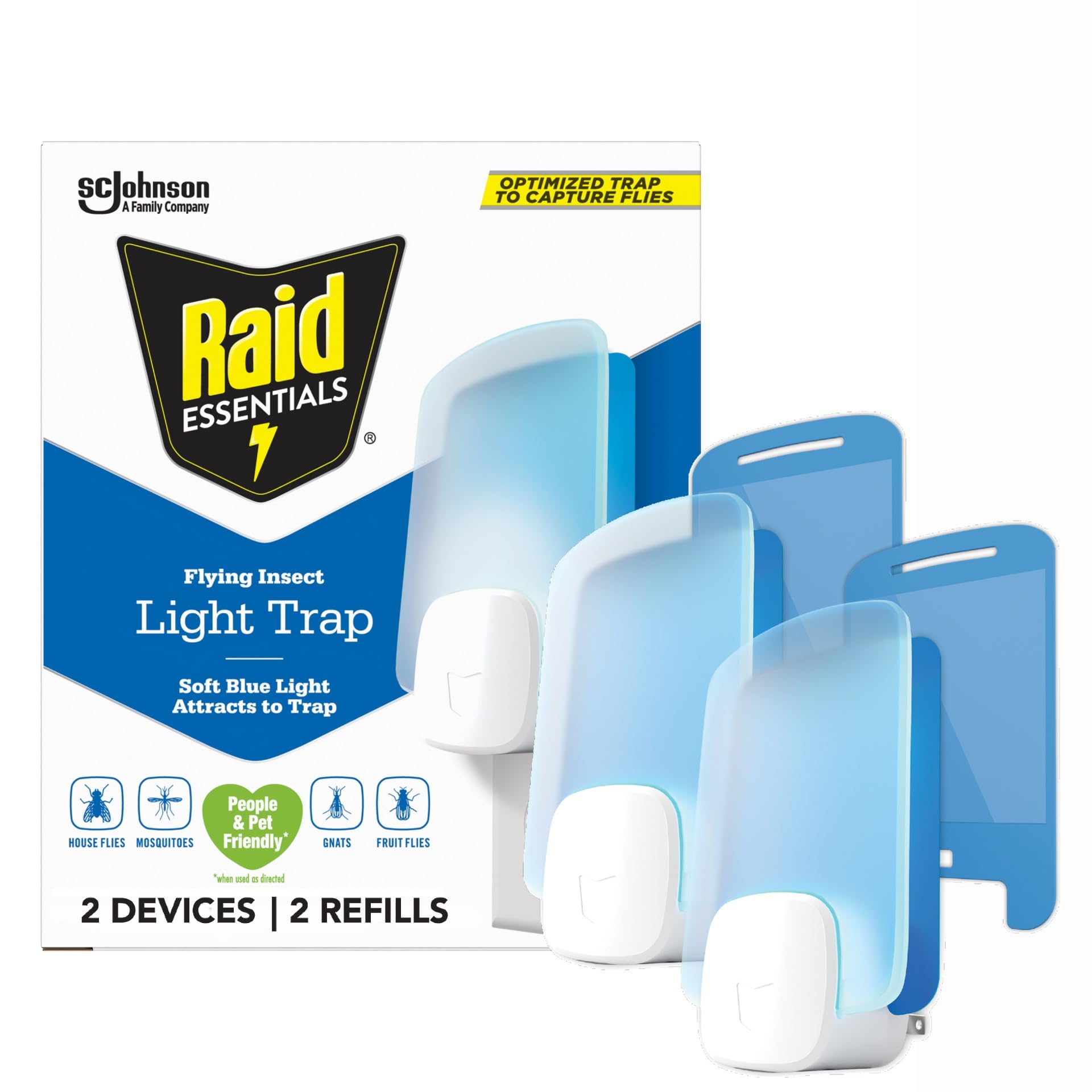 Raid Essentials Flying Insect Light Trap Starter Kit, 2 Plug - In Devices + 2 Cartridges, Featuring Light Powered Attraction - Ultimate Online Deals