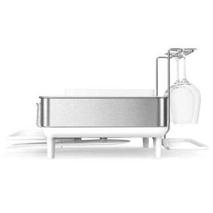 simplehuman Kitchen Dish Drying Rack With Swivel Spout, Fingerprint - Proof Stainless Steel Frame, White Plastic, 2022 Model - Ultimate Online Deals