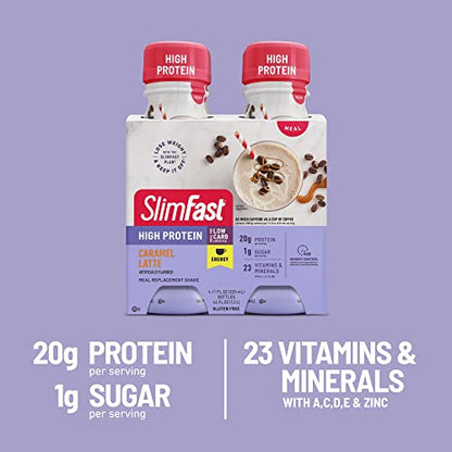 SlimFast Advanced Energy Caramel Latte Shake – Ready to Drink Meal Replacement – 20g of Protein, 11 fl. oz. Bottle, 4 Count (Packaging May Vary) - Ultimate Online Deals