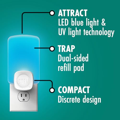 STEM Light Trap: Indoor Fruit Fly Trap, Effective Insect Control for Home, Attracts and Traps Flying Insects, Emits Soft Blue Light, Starter Kit with 1 Plug - In Device and 2 Cartridges - Ultimate Online Deals