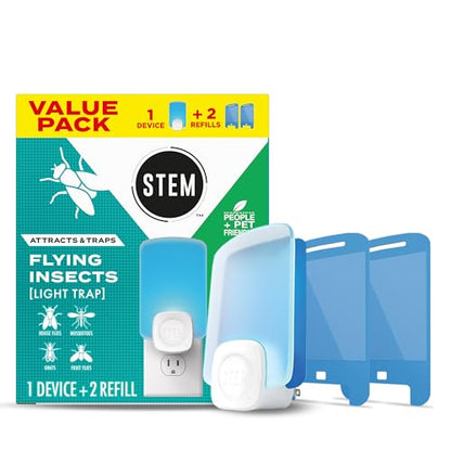 STEM Light Trap: Indoor Fruit Fly Trap, Effective Insect Control for Home, Attracts and Traps Flying Insects, Emits Soft Blue Light, Starter Kit with 1 Plug - In Device and 2 Cartridges - Ultimate Online Deals