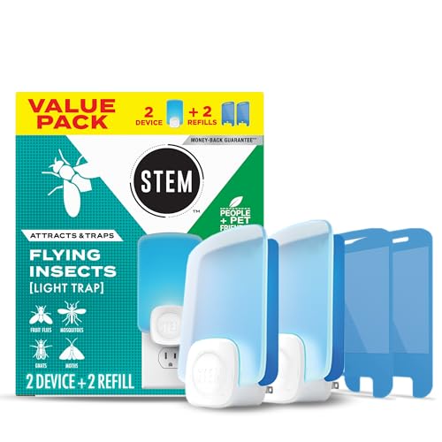 STEM Light Trap: Indoor Fruit Fly Trap, Effective Insect Control for Home, Attracts and Traps Flying Insects, Emits Soft Blue Light, Starter Kit with 2 Plug - In Devices and 2 Cartridges - Ultimate Online Deals