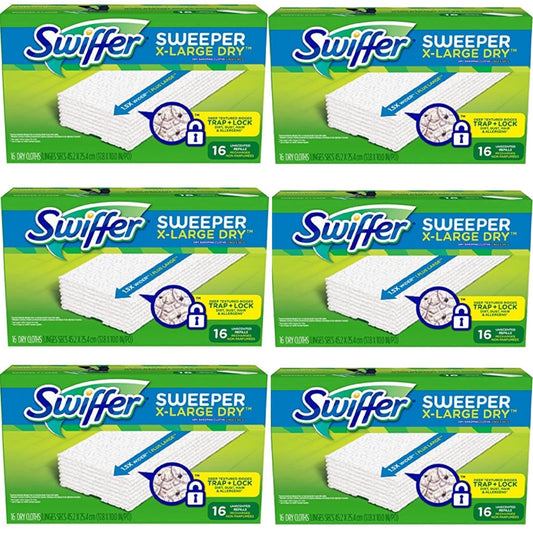 Sweeper XL Dry Sweeping Pad Refills for Floor mop Unscented 16 Count (Pack of 6) - Ultimate Online Deals