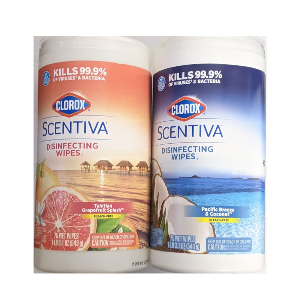 The Clorox Company Clorox Scentiva Wipes, Bleach Free Cleaning Wipes, 75 Count - (Variety Pack) Pacific Breeze & Coconut and Tahitian Grapefruit Splash Scents (60036 - 60037) - Ultimate Online Deals