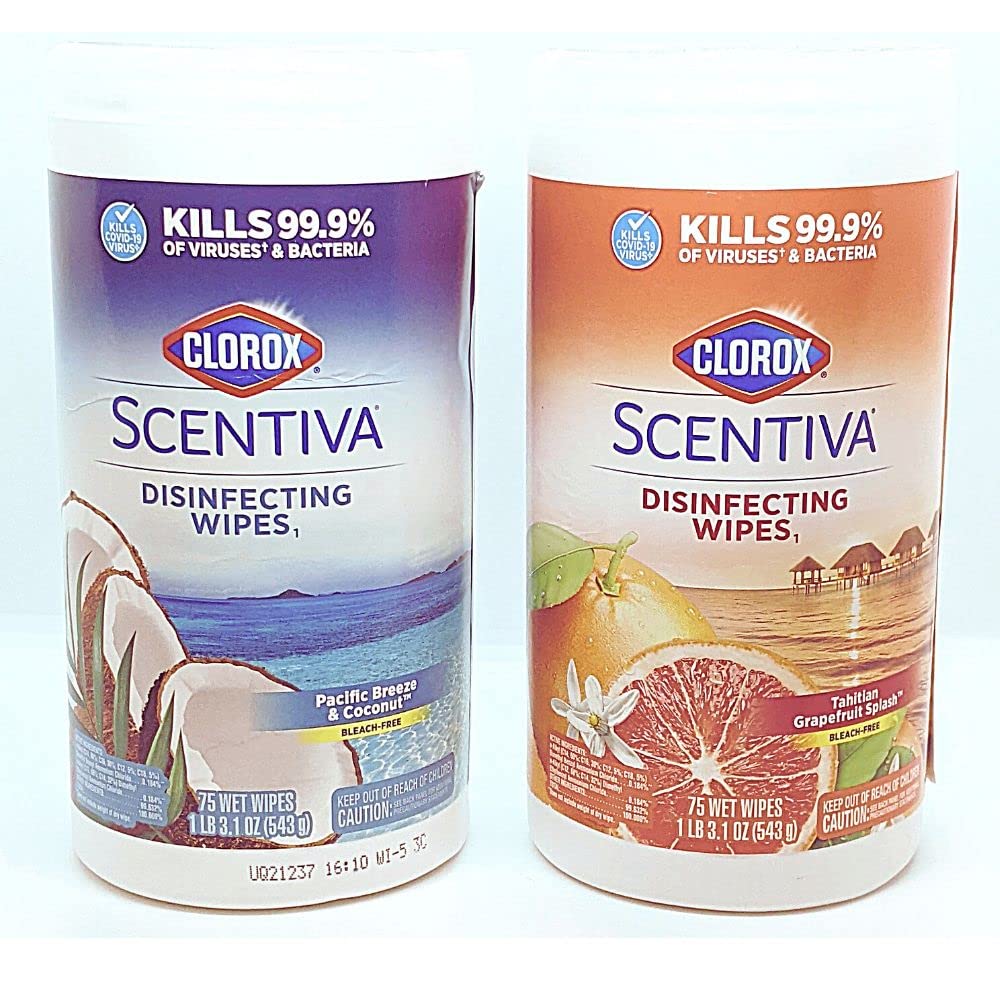 The Clorox Company Clorox Scentiva Wipes, Bleach Free Cleaning Wipes, 75 Count - (Variety Pack) Pacific Breeze & Coconut and Tahitian Grapefruit Splash Scents (60036 - 60037) - Ultimate Online Deals