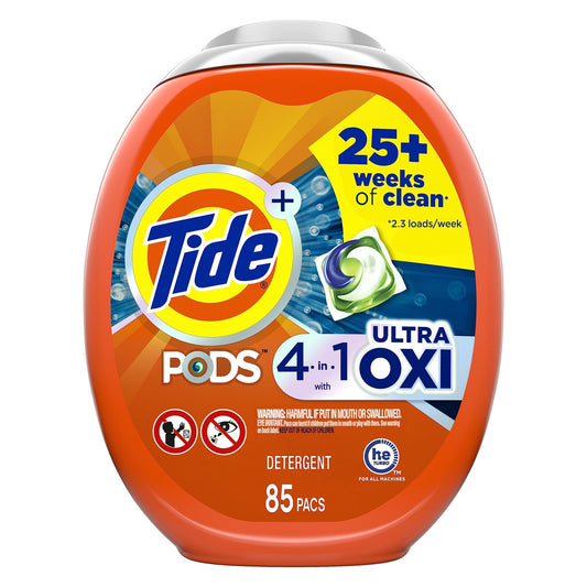 Tide PODS Liquid Laundry Detergent Soap Pacs, 4 - n - 1 Ultra Oxi, HE Compatible 85 Count, Built in Pre - Treater for Stains - Ultimate Online Deals