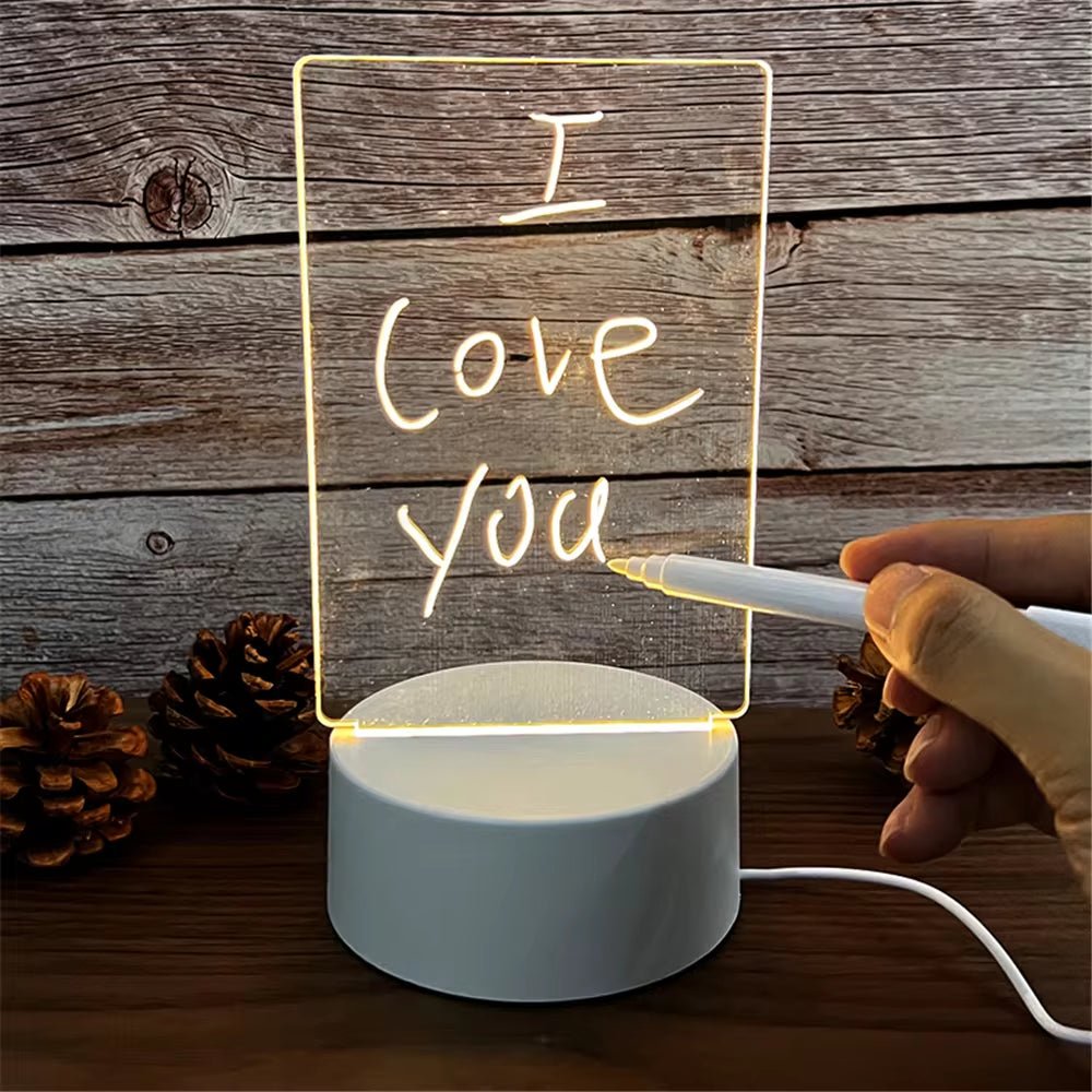 Transparent Luminous LED Night Light with Erasable Acrylic Message Board – USB Powered - Ultimate Online Deals