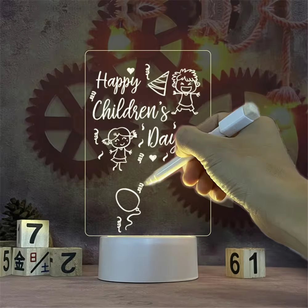 Transparent Luminous LED Night Light with Erasable Acrylic Message Board – USB Powered - Ultimate Online Deals