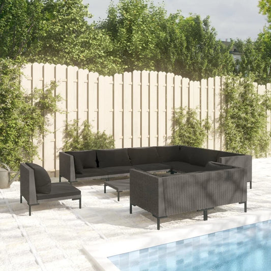 vidaXL 10 Piece Patio Lounge Set with Cushions Poly Rattan Dark Gray - Ultimate Online Deals