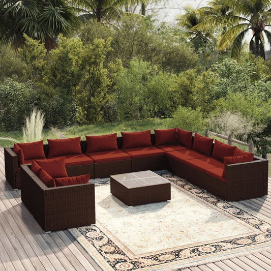 vidaXL 11 Piece Patio Lounge Set with Cushions Brown Poly Rattan - Ultimate Online Deals