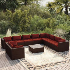 11-Piece Brown Poly Rattan Patio Lounge Set