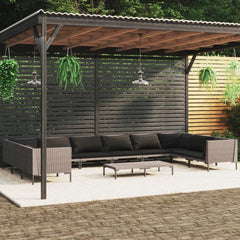 11-Piece Patio Lounge Set with Cushions in Dark Gray and Black