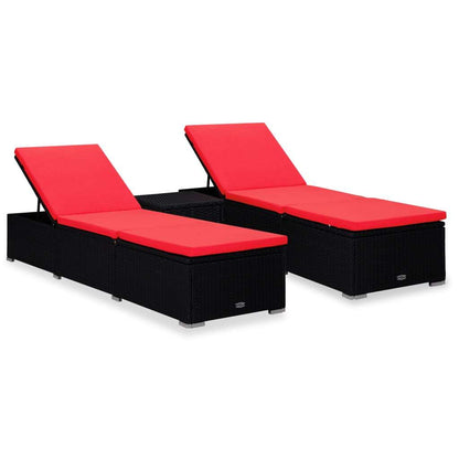 vidaXL 3 Piece Patio Sun Loungers with Tea Table Poly Rattan Black - Ultimate Online Deals