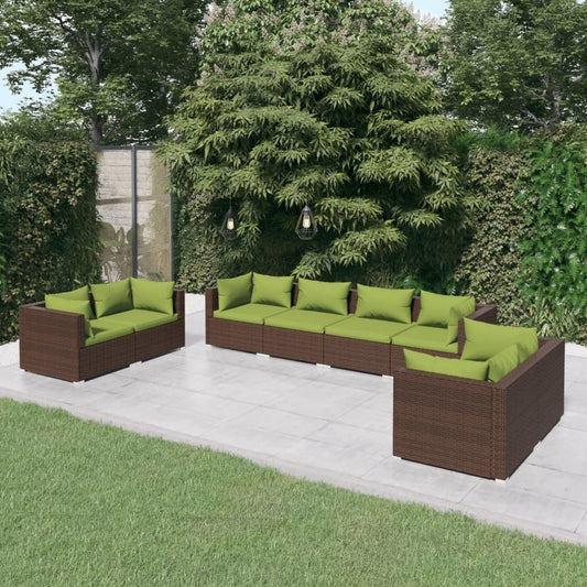 vidaXL 8 Piece Patio Lounge Set with Cushions Poly Rattan Brown - Ultimate Online Deals