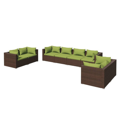 vidaXL 8 Piece Patio Lounge Set with Cushions Poly Rattan Brown - Ultimate Online Deals