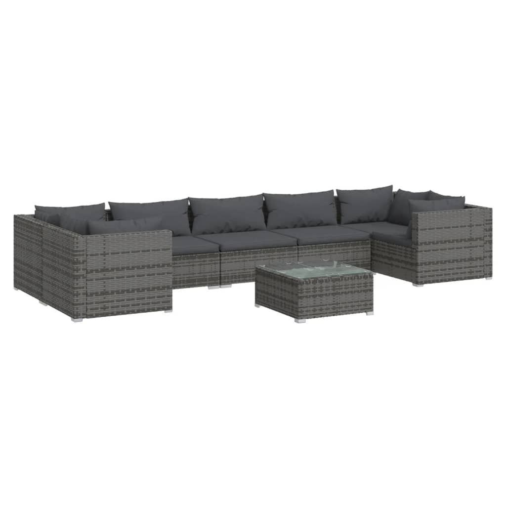 vidaXL 8 Piece Patio Lounge Set with Cushions Poly Rattan Gray - Ultimate Online Deals