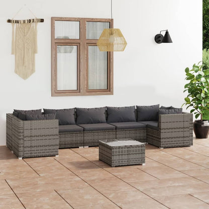 vidaXL 8 Piece Patio Lounge Set with Cushions Poly Rattan Gray - Ultimate Online Deals