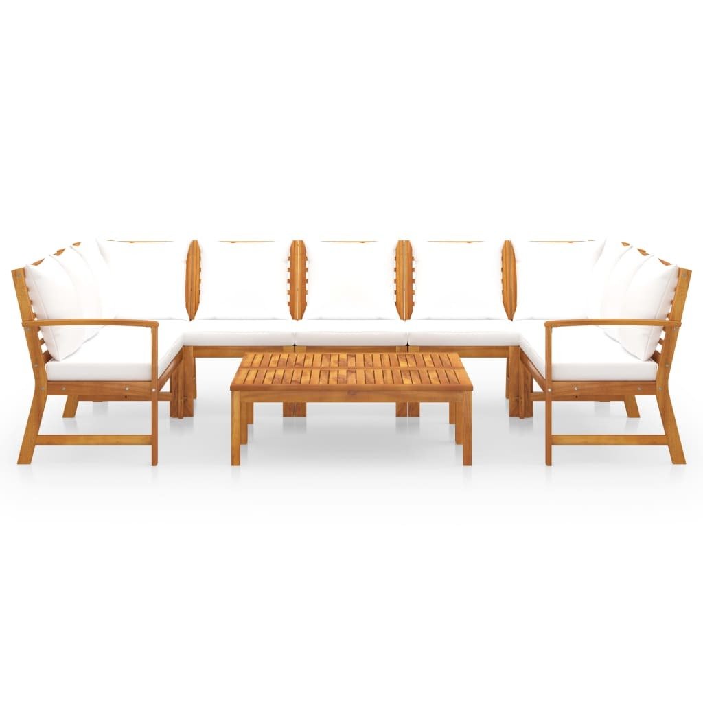 vidaXL 9 Piece Patio Lounge Set with Cushion Cream Solid Acacia Wood - Ultimate Online Deals