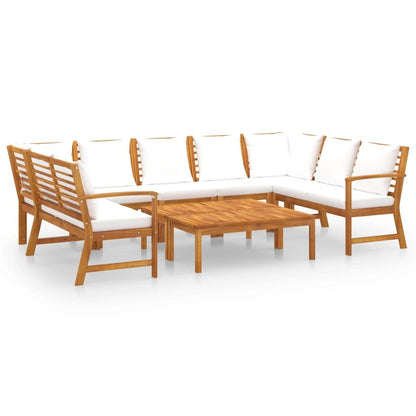 vidaXL 9 Piece Patio Lounge Set with Cushion Cream Solid Acacia Wood - Ultimate Online Deals