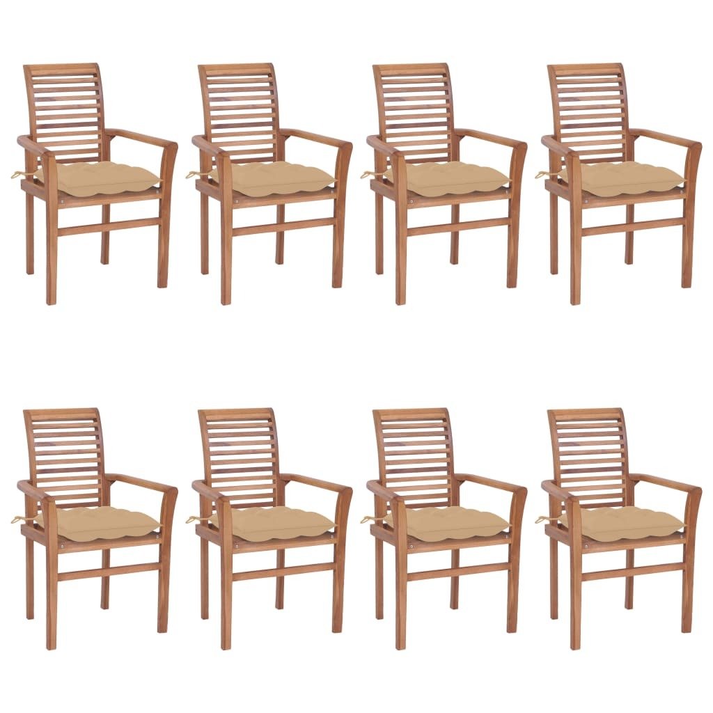 vidaXL Dining Chairs 8 pcs with Beige Cushions Solid Teak Wood - Ultimate Online Deals