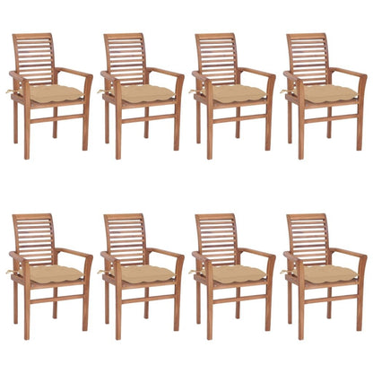 vidaXL Dining Chairs 8 pcs with Beige Cushions Solid Teak Wood - Ultimate Online Deals