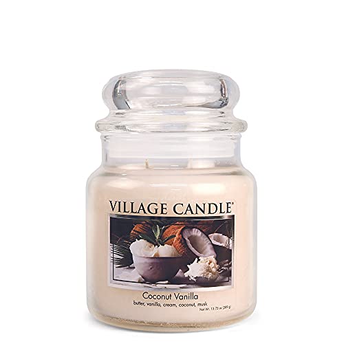 Village Candle Coconut Vanilla, Medium Glass Apothecary Jar Scented Candle, 13.75 oz. - Ultimate Online Deals