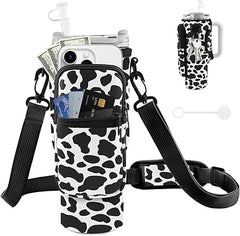 Water Bottle Carrier Bag with Phone Pocket for Stanley Cup 40/30 oz, Water Bottle Holder with Adjustable Strap& Straw Cover, Stanley Cup Accessories