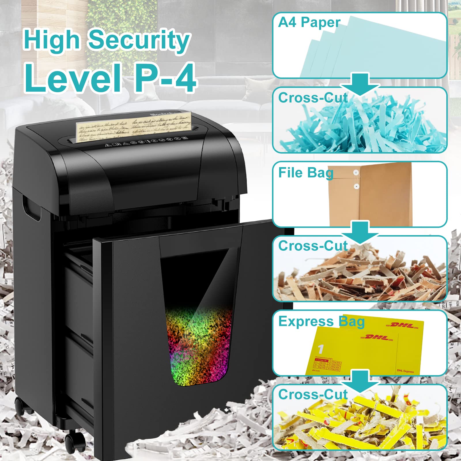 Woolsche Paper Shredder, 18 - Sheet Cross Cut with 5.28 - Gallon Pull Out Bin, P - 4 Security Level, Shred Paper and Credit Card and CD, Durable&Fast with Auto Jam Proof System Shredder - Ultimate Online Deals