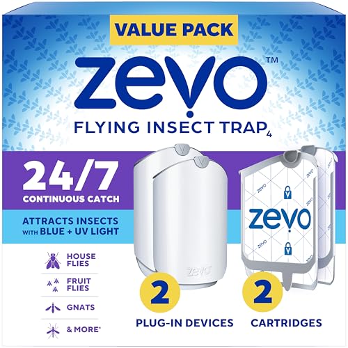 Zevo Flying Insect Trap for Indoors: Light Trap Captures Fruit Flies, Gnats and Houseflies, Starter Kit Value Pack (2 Plug - in Bases + 2 Cartridges) - Ultimate Online Deals